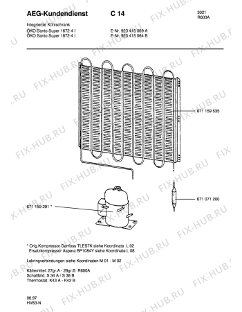 Взрыв-схема холодильника Aeg S1672-4 I - Схема узла Refrigerator cooling system